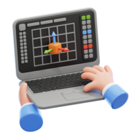 3d renderen van een hand- gebruik makend van een laptop computer voor grafisch ontwerp. grafisch ontwerper concept 3d illustratie geïsoleerd. png