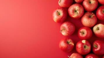 AI generated Red apples advertisment background with copy space photo