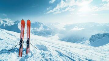 AI generated Ski advertisment background with copy space photo