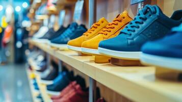 ai generado Zapatos Tienda Anuncio antecedentes con Copiar espacio foto