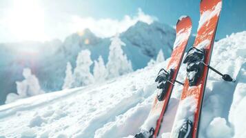 AI generated Ski advertisment background with copy space photo