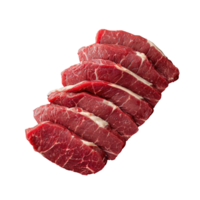 ai gegenereerd rauw plakjes van rundvlees steak Aan een vork geïsoleerd Aan wit achtergrond png