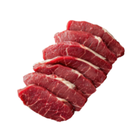 ai généré brut tranches de du boeuf steak sur une fourchette isolé sur blanc Contexte png