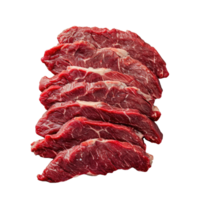 ai gegenereerd rauw plakjes van rundvlees steak Aan een vork geïsoleerd Aan wit achtergrond png