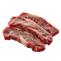 ai generado crudo rebanadas de carne de vaca filete en un tenedor aislado en blanco antecedentes png