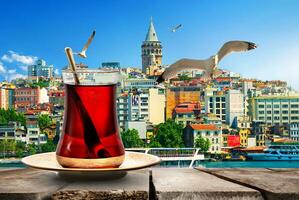 Tea and Galata Tower photo