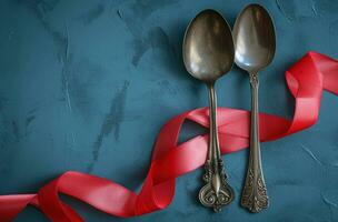 AI generated a silver spoon and fork are next to a red ribbon photo