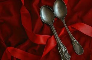 AI generated a silver spoon and fork are next to a red ribbon photo