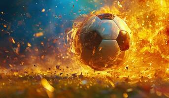 ai generado un fútbol pelota siendo estropeado por fuego foto