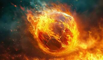 ai generado un fútbol pelota siendo estropeado por fuego foto