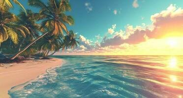 AI generated a tropical beach that is surrounded by palm trees photo