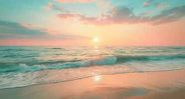 AI generated beach at sunset stock backgrounds photo