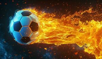 ai generado un fútbol pelota siendo estropeado por fuego foto