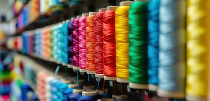 AI generated colorful thread is being used in a sewing supply store. photo