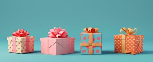 AI generated four 3d renders showing presents on a blue background photo
