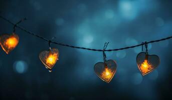 AI generated hanging heart heart on string with lights photo