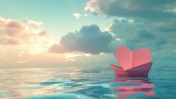 AI generated paper boat with heart shape photo