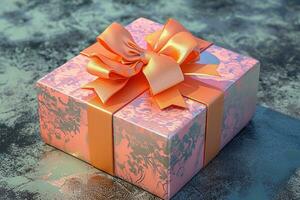 AI generated gift box and bow in orange color photo