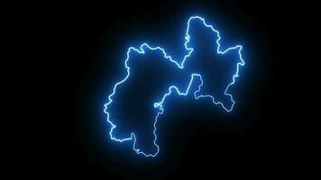 Animated map of the city of Changzhou in China with a glowing neon effect video
