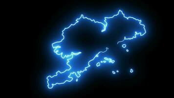 Animated map of the city of Dalian in China with a glowing neon effect video