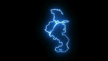 Animated map of the city of Nanjing in China with a glowing neon effect video