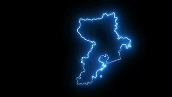 Animated map of the city of Qingdao in China with a glowing neon effect video