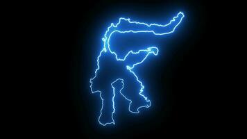 Animated map of the island of Sulawesi in Indonesia with a glowing neon effect video