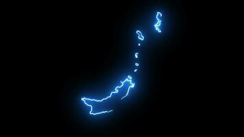 Animated map of the Indonesian island of North Sulawesi with a glowing neon effect video