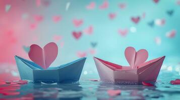 AI generated paper boat with heart shape photo