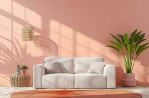 AI generated room furniture rendered in pink and white using a simple interior pattern photo