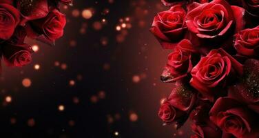 AI generated red roses falling out of the background photo