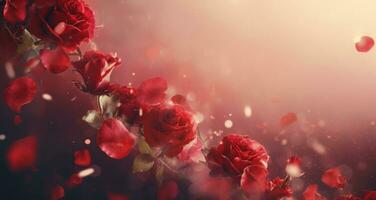 AI generated red roses falling out of the background photo