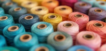 AI generated multiple colors of spools of threads are displayed close together photo