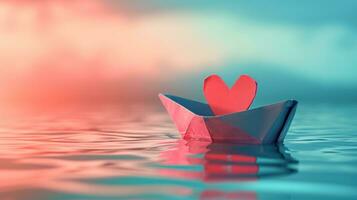 ai generado papel barco con corazón forma foto