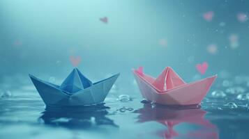 AI generated paper boat with heart shape photo