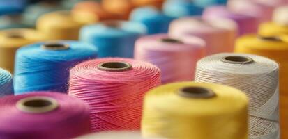 AI generated multiple colors of spools of threads are displayed close together photo