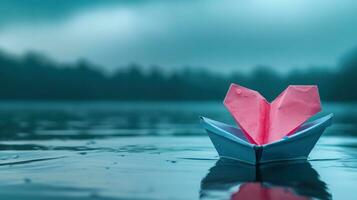 AI generated paper boat with heart shape photo