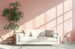 AI generated room furniture rendered in pink and white using a simple interior pattern photo