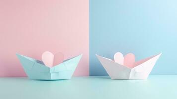 AI generated two paper boats with hearts inside the boat photo