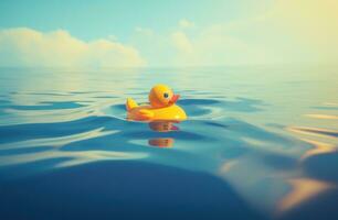 AI generated a rubber duck in the pool with some sun lights photo