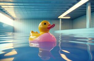 AI generated a rubber duck in the pool with some sun lights photo