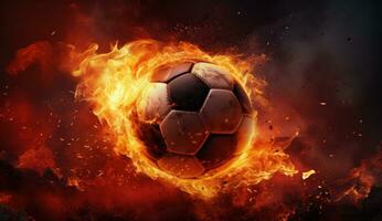 ai generado un imagen de un fútbol pelota ese es rodeado por fuego foto