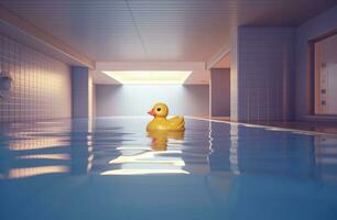 AI generated a rubber duck in the pool with some sun lights photo