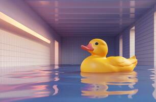 ai generado un caucho Pato en el piscina con algunos Dom luces foto