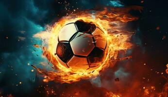 ai generado un imagen de un fútbol pelota ese es rodeado por fuego foto