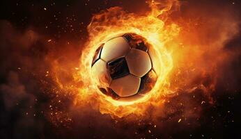 ai generado un imagen de un fútbol pelota ese es rodeado por fuego foto