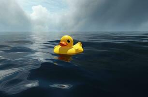 ai generado un caucho Pato en el piscina con algunos Dom luces foto