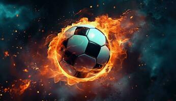 ai generado un imagen de un fútbol pelota ese es rodeado por fuego foto