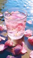 AI generated an old fashioned cup with pink rose petals photo