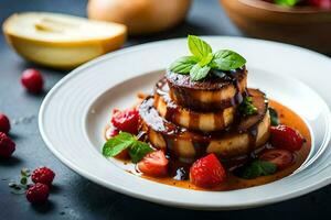 AI generated a stack of pancakes with berries and syrup photo